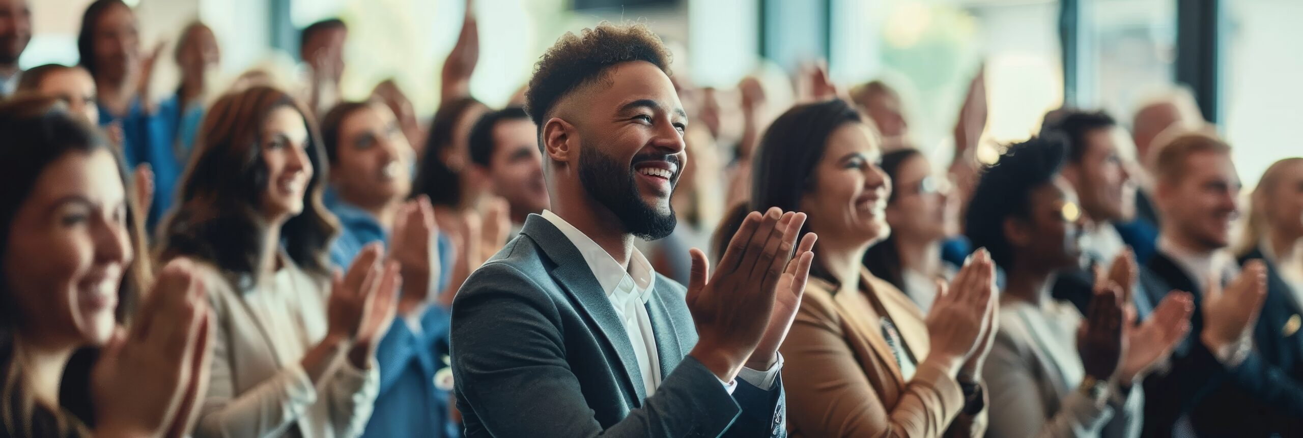 business professionals sitting, actively listening, and attending a conference