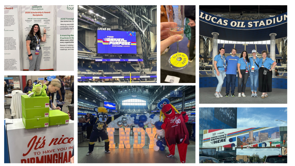 A gallery of photos displaying memorable moments from RGI's team's time at the 2026 ASAE Annual Conference. Photos include group pictures, signage, and event planning elements described in the article.